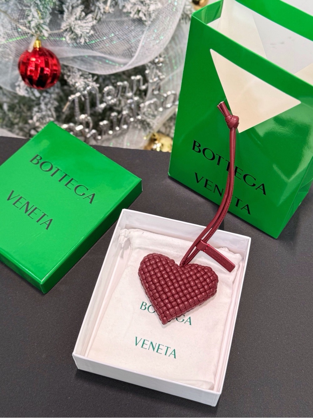 Bottega Veneta Woven Heart Charm in Deep Red - Picture 1 of 6